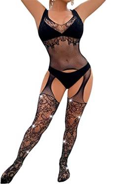 JRD&BS WINL Sexy Bodystockings FÜR Damen Dessous Lingerie Funkeln Unterwäsche FÜR Frau Sexiuntewäsche Damen Erotic Bodysuit Nachtwäsche (Schwarz B) von JRD&BS WINL