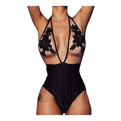 JRFT Damen Badeanzug Einteilige Bademode Swimsuit Rose Bestickte Mesh-Panel Sexy Spitze Bauchweg Push Up Bademoden Monokini Sexy Strandmode Für Frauen Damen Bikini Bademode von JRFT