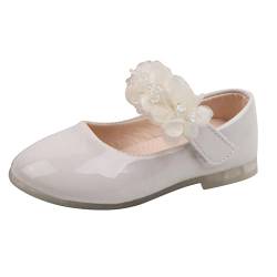 JRFT Mädchen Prinzessin Schuhe Spitze Blumen Strasssteine Lederschuhe Kinderschuhe Elegant Festlich Ballerina Schuhe Weichen Sohlen Mary Jane Hochzeitsschuhe Blumen Party Schuhe, Beige, 27 EU von JRFT