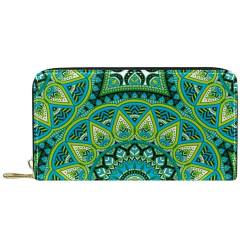 JRHEJTFZ Premium PU Leder Reisebrieftasche, minimalistische stilvolle Brieftasche für Damen und Herren, schlanke & langlebige Karten & Geldhalter, geometrisches Muster, Grün, Mehrfarbig 2, von JRHEJTFZ