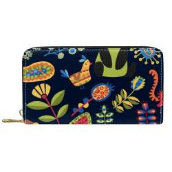 JRHEJTFZ Premium PU Leder Reisebrieftasche, minimalistische stilvolle Brieftasche für Männer und Frauen, schlanke & langlebige Karten & Bargeldhalter, niedliche wilde Tiere, tropische Blumen, von JRHEJTFZ