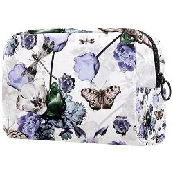 Kosmetiktasche mit Reißverschluss, geeignet für Damen, ideal für Reisen und den täglichen Gebrauch, Make-up-Organizer mit Fächern, Kulturbeutel für Herren, Tier-Silhouetten, Schmetterlinge, von JRHEJTFZ