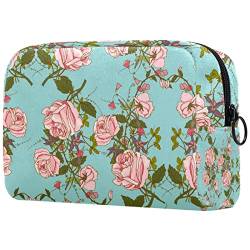 Kosmetiktasche mit Reißverschluss, geeignet für Damen, ideal für Reisen und den täglichen Gebrauch, Make-up-Organizer mit Fächern, Kulturbeutel für Herren, Vintage-Rosen, Mehrfarbig1, von JRHEJTFZ