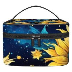 Kosmetiktasche mit Reißverschluss – leicht, große Kapazität, Make-up-Organizer, gedrucktes Design – perfekt für Damen und Mädchen, Sonnenblumen- und Schmetterlings-Motiv, bunt, Mehrfarbig: 10, von JRHEJTFZ