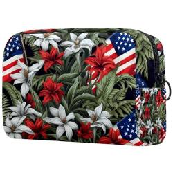 Kosmetiktasche mit großer Kapazität für Damen und Mädchen, Reise-Make-up-Tasche und Reißverschlusstasche für Frauen, amerikanische Flagge, Pflanze, Mehrfarbig4, 18.5x7.5x13cm/7.3x3x5.1in, von JRHEJTFZ
