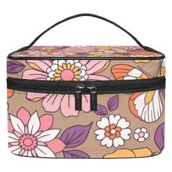 Stilvolle Kosmetiktasche – Große Kapazität Make-up Fall für Damen und Mädchen – Ausflüge und Reisen Notwendigkeiten – Ideal für Toilettenartikel Aufbewahrungsbox Vintage Handgemalt Blumenmuster, von JRHEJTFZ