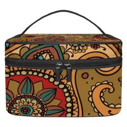 Stilvolle Kosmetiktasche – große Kapazität Make-up Fall für Damen und Mädchen – Ausflüge und Reisen notwendig – ideal für Toilettenartikel Aufbewahrungsbox traditionelle Paisley-Elemente, Mehrfarbig von JRHEJTFZ