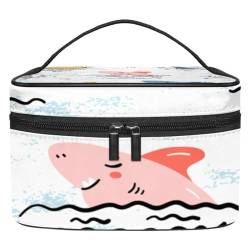 Stilvolle Kosmetiktasche – große Kapazität Make-up-Tasche für Damen und Mädchen – Ausflüge und Reisebedarf – ideal für Toilettenartikel, Aufbewahrungsbox mit buntem Cartoon-Hai, Mehrfarbig1, von JRHEJTFZ