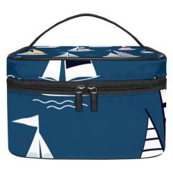 Stilvolle Kosmetiktasche – große Kapazität Make-up-Tasche für Damen und Mädchen – Ausflüge und Reisebedarf – ideal für Toilettenartikel Aufbewahrungsbox Cartoon Boote auf Blau, Mehrfarbig1, von JRHEJTFZ