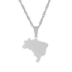 Halskette Mit Karte Von Brasilien – Glänzende Halskette Mit Brasilien-Karte, Kreative Halskette Mit Wasserwellenkette Und Geometrischem Charm, Unisex, Patriotische Halskette, Trendiger Schmuck, Sc von JRZEOCI