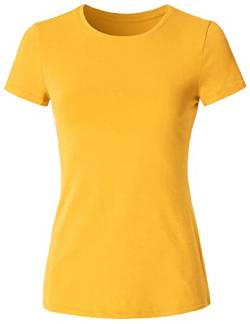 JSCEND Damen Rundhals Kurzarm Slim Fitted T-Shirt Solid Basic Tee Stretchy Casual Top, Jtt003_Mustard, Mittel von JSCEND