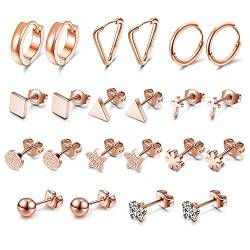 JSDDE 11 Paare Edelstahl Ohrringe Set für Damen Mädchen Stern Kreuz Blumen Kugel Ohrstecker Geometrische Creolen Ohrringe Einfacher Knorpel Tragus Helix Ohr Piercing (Rosegold) von JSDDE