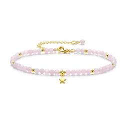 JSDDE Damen Perlenarmband mit Kleine Stern Anhänger facettierte Perlen Glücksarmband Freundschaftsarmband Naturstein Armband Geschenk für Weihnachten Muttertag Geburtstag (Rosenquarz) von JSDDE