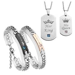 JSDDE Her King His Queen Paar Armbänder Prächen Armreif mit Anhänger Halskette Set Partnerarmbänder Freundschaftsarmband für Liebhaber Freunde (Set 2) von JSDDE