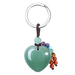 JSDDE Natur Edelstein Herz Schlüsselanhänger Chakra Anhänger Schlüsselring Taschenanhänger Yoga Energie Heilstein Glückbringer Keychain (Aventurin) von JSDDE