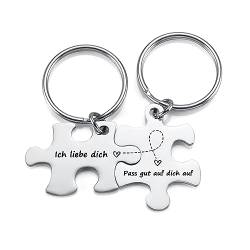 JSDDE Pärchen Schlüsselanhänger mit Gravur Ich liebe dich, pass gut auf dich auf Süße Puzzle Paar Schlüsselanhänger Kreativ Keychain Geschenk für Paar Freunde Liebhaber Partner von JSDDE