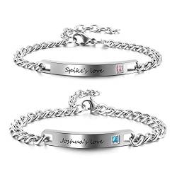 JSDDE Personalisiert Armband mit Gravur Edelstahl Name Armband Partnerarmband Silber Armreif Freundschaftsarmband Schmuck für Damen Herren (Pärchen Armbänder) von JSDDE