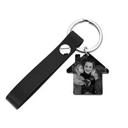 JSDDE Personalisiert Haus Schlüsselanhänger mit Foto, Text und Kalender Gravur Lederband Schlüsselanhänger Kreative Keychain Einweihung Housewarming Geschenk für Freunde Neue Hausbesitzerin Liebhaber von JSDDE