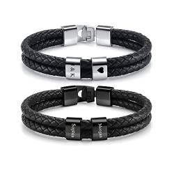 JSDDE Personalisierte Lederarmband mit Gravur Herren Armband Pärchen Armbänder geflochten Leder Namensarmbänder ID Armreif Geschenke für Herren Damen (2 Namen) von JSDDE