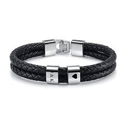 JSDDE Personalisierte Lederarmband mit Gravur Herren Armband geflochten Leder Namensarmbänder ID Armreif Geschenke für Herren Damen (Silber-2 Namen) von JSDDE