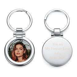 JSDDE Personalisierte Schlüsselanhänger mit Fotogravur Erkennungsmarke ID Tag Gravurplatte Schlüsselringe Charms Keychain Schlüsselbund Geschenk Idee zum Jubiläum Geburtstag Valentinstag (Runde) von JSDDE