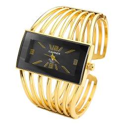JSDDE Uhren, Elegant Damen Golden Draht Rechteck Spangenuhr Armreif Manschette Analog Uhr Quarzuhr Kleideruhr für Frauen von JSDDE