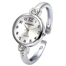 JSDDE Uhren,Elegant Damen Strass Armreif Armbanduhr Spangenuhr Armspange Armkette Uhr Analog Quarzuhr,Silber von JSDDE