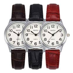 JSDDE Uhren Damen Einfache Stil Armbanduhr Quarzuhr Bambusknoten Lederarmband Uhr Arabische Ziffern Analoge Uhr Quarzuhr Kleideruhr für Frauen Mädchen (3 Stück Set) von JSDDE