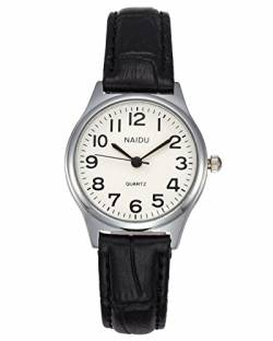 JSDDE Uhren Damen Einfache Stil Armbanduhr Quarzuhr Bambusknoten Lederarmband Uhr Arabische Ziffern Analoge Uhr Quarzuhr Kleideruhr für Frauen Mädchen (schwarz) von JSDDE