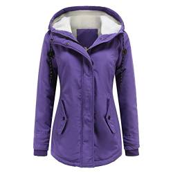 Damen Winter Jacke Parka Mantel Große Größen Longjacke Mit Kapuze Winterjacke Warme Damenmantel Herbst Winter Funktionsparka (Violett,XL) von JSFN