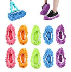JSMTKJ 5 Paare Mop Schuhe, Bodenwischer Hausschuhe, Wiederverwendbar Mikrofaser Staubmopp Socken für Haus Boden Staub Schmutz Haare Reinigung, 5 Farben von JSMTKJ