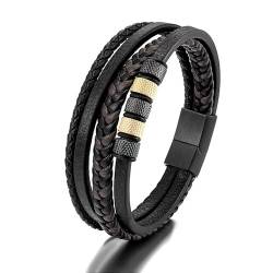 JSNOM Armband Herren Lederarmband Geschenke: Geflochten Leder Weihnachten Vatertag Valentinstag Geburtstagsgeschenk Liebesgeschenke Schmuck Geschenk für Freund Ehemann Papa Männer (19CM, Gold) von JSNOM