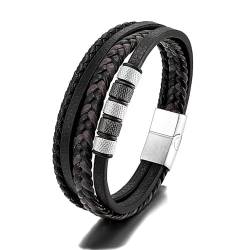 JSNOM Armband Herren Lederarmband Geschenke: Geflochten Leder Weihnachten Vatertag Valentinstag Geburtstagsgeschenk Liebesgeschenke Schmuck Geschenk für Freund Ehemann Papa Männer (19CM, Silber) von JSNOM