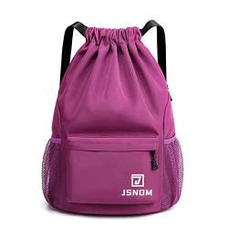 JSNOM Turnbeutel Kordelzug Wasserdicht Sportbeutel: Beutel Rucksack Groß mit Reißverschluß Innentasche Gymsack Gym Bag für Damen Herren (Violett) von JSNOM