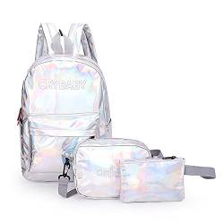 Schulrucksack Jungen Mädchen Rucksäcke mit Federmäppchen und Umhängetasche Wasserdicht Schultaschen Reise Tagesrucksack Silber, silber von ＪＳＳＥＶＮ