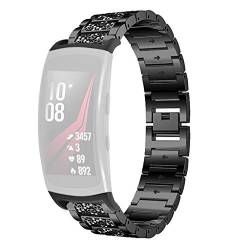 Für Samsung Gear Fit 2/ Fit 2 Pro Armband,JSxhisxnuid Damen Edelstahl Metall Strass Uhrenarmband Schmuck Armband Armreif für Samsung Gear Fit 2/ Fit 2 Pro (Schwarz) von JSxhisxnuid Uhrenarmbänder