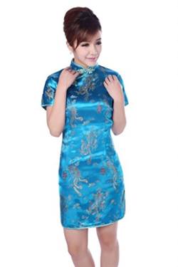 JTC Damen Frauen Partykleid Cheongsam Qipao Chipao Abendkleid Chinesisch Etuikleider (XL: EU 38, Lake Blau) von JTC