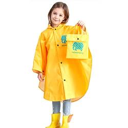 Kinder Regenponcho Mädchen Jungen Regencape Wasserdicht Atmungsaktiv Regendichter Regenmantel Unisex für Kleinkinder und Jugendliche Regenjacke mit Kapuze (Gelb, L) von JTENG