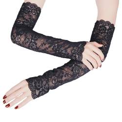 JTMKYO 1 Paar Damen-spitzenhandschuhe, Schwarze Fingerlose Handschuhe, Netzhandschuhe Für Damen, Schwarze Sonnenschutz-langhandschuhe, Lange Armstulpen (45 Cm) von JTMKYO