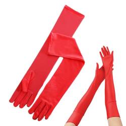 JTMKYO 1 Paar Rote Handschuhe, Damen-Satinhandschuhe, Rote Lange Ellenbogenhandschuhe, Rote Opernhandschuhe, Damen-Abendhandschuhe, Satin-Hochzeitshandschuhe von JTMKYO