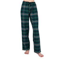 JTPW Damen 100% Baumwolle Super Soft Flanell Pyjama/Lounge Bottoms mit Taschen,Black Green Check,Size:S von JTPW