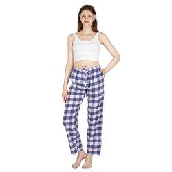 JTPW Damen 100% Baumwolle Super Soft Flanell Pyjama/Lounge Bottoms mit Taschen,Blue Pink Plaid,Size:S von JTPW