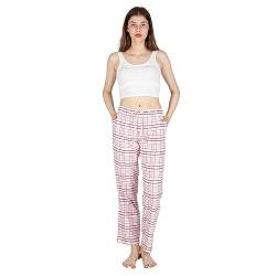 JTPW Damen 100% Baumwolle Super Soft Flanell Pyjama/Lounge Bottoms mit Taschen,Burgundy Pink Plaid,Size:M von JTPW