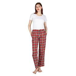 JTPW Damen 100% Baumwolle Super Soft Flanell Pyjama/Lounge Bottoms mit Taschen,Red Navy White Plaid,Size:XS von JTPW