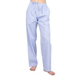 JTPW Damen 100% Baumwolle Woven Poplin Bequeme Pyjama/Lounge Hose mit Taschen,Blue White Check,Size:XS von JTPW