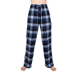 JTPW Herren 100% Baumwolle Flanell Bequeme Pyjama/Lounge Bottoms mit Taschen，Black Navy Blue Plaid,S von JTPW