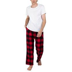 JTPW Herren 100% Baumwolle Flanell Bequeme Pyjama/Lounge Bottoms mit Taschen，Black Red Tartan,L von JTPW