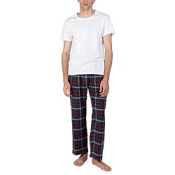 JTPW Herren 100% Baumwolle Flanell Bequeme Pyjama/Lounge Bottoms mit Taschen，Navy Cream Plaid,XL von JTPW