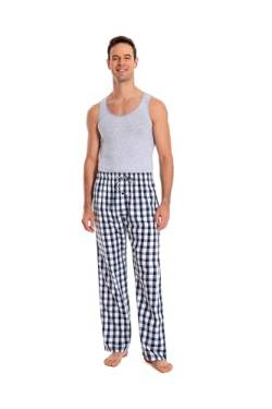 JTPW Herren 100% Baumwolle Gewebte Popeline Bequeme Pyjama/Lounge Hose mit Taschen, Black Blue White Plaid, SIZE:L von JTPW