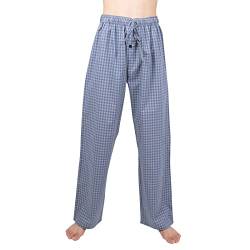 JTPW Herren 100% Baumwolle Gewebte Popeline Bequeme Pyjama/Lounge Hose mit Taschen, Blue Stone Check, SIZE:L von JTPW